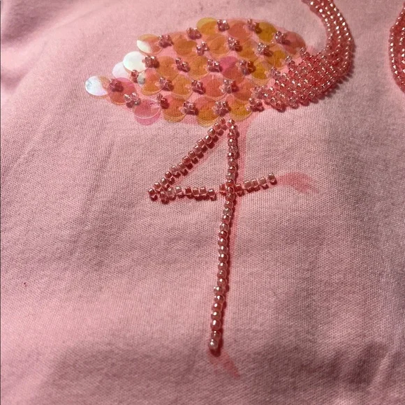 Indigo Soul pink beaded flamingo 3/4 length sleeve cotton shirt Large - Picture 11 of 14
